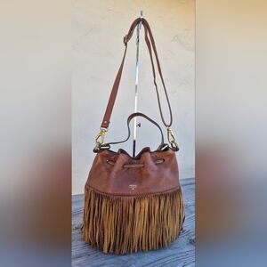 FOSSIL VINTAGE LEATHER FRINGE CROSSBODY SATCHEL BAG